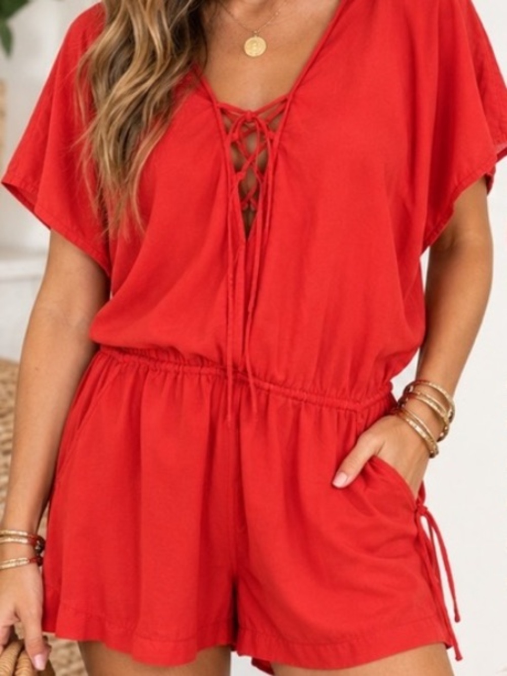 INDAH Shorts Romper Red